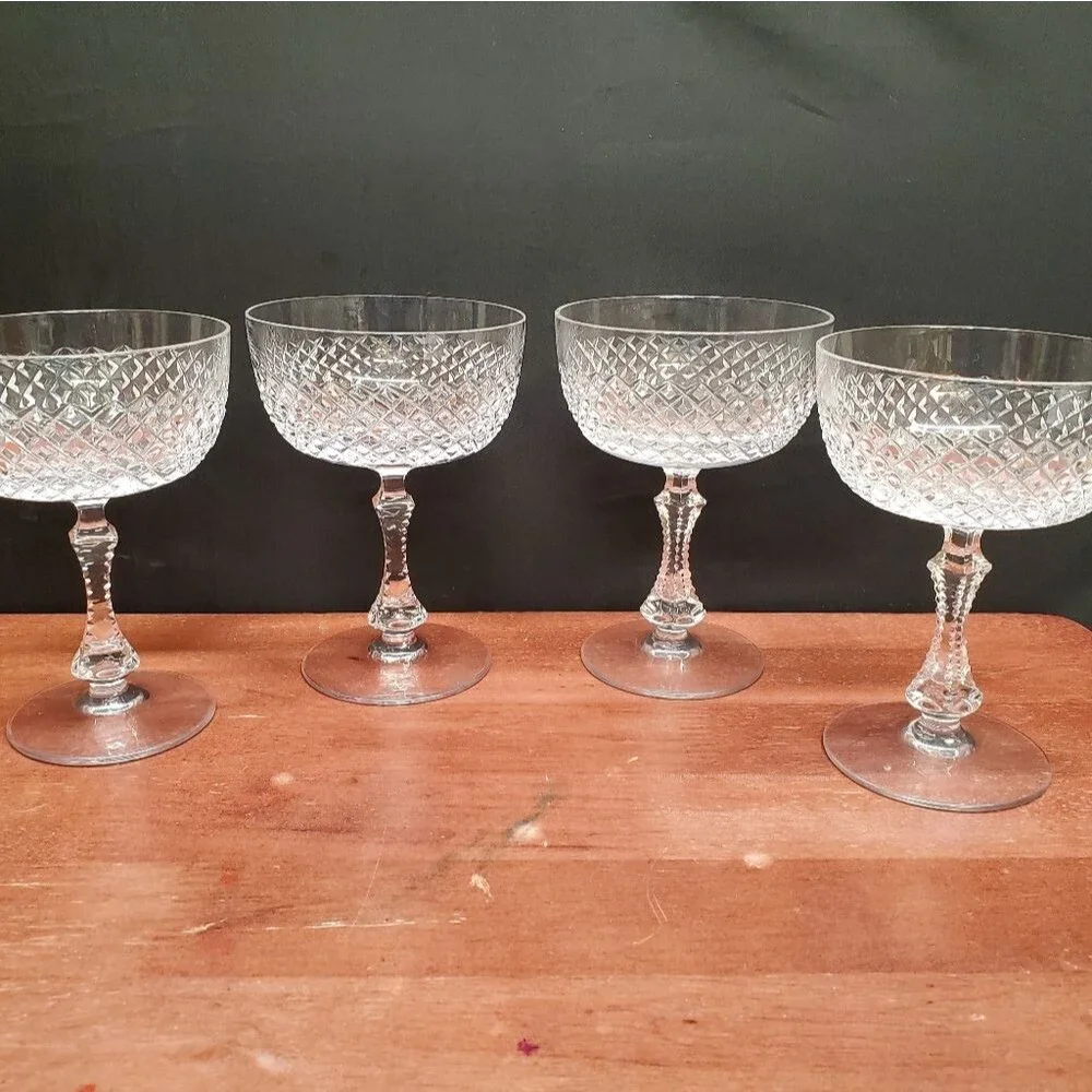 Vintage PARMA by Josair Diamond Cut Stemware Champagne Sherbet Glasses
